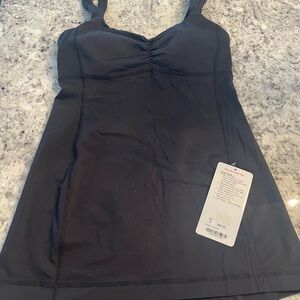 NWT Lululemon ARIA Tank Top Ruched Scoop Back Sweetheart Neckline Black Sz 8